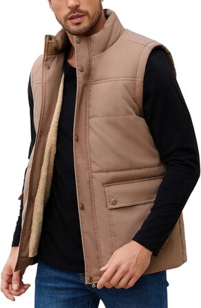 Xnova Тепла зимова жилетка для чоловіків з флісовою підкладкою Sherpa, жилетка-куртка, для полювання, роботи, на відкритому повітрі, хакі, розмір L