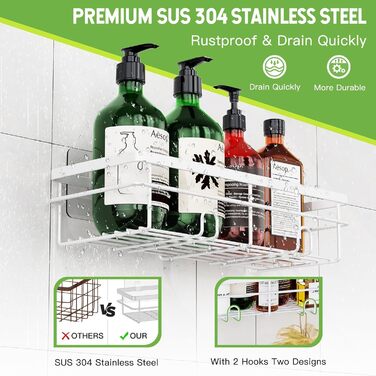 Поличка для душу Uamector без свердління - 2 шт. (білий, нержавіюча сталь)