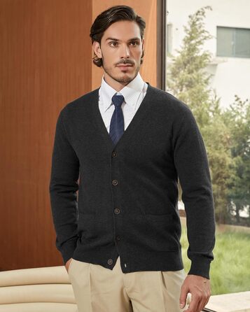 Чоловічий кардиган Kallspin з 100% бавовни, V-подібний виріз, довгі рукави, на ґудзиках та з кишенями, темно-синій, розмір M