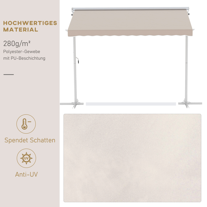 Outsunny Standmarkise Gartenmarkise 3x3m with Folding Arm and Crank, Beige, Ideal for Patio & Garden