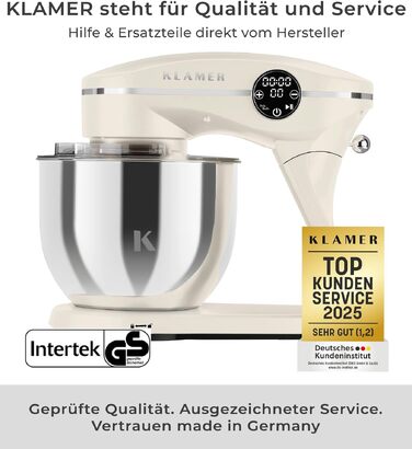 Кухонний комбайн KLAMER 1800W, планетарний міксер для тіста з чашею з нержавіючої сталі 6л (Premium Creme)