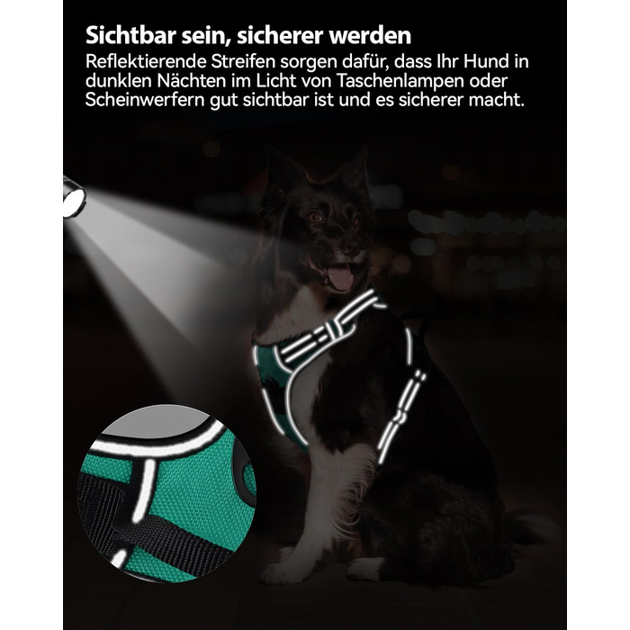 Нашийник для собак Joytale середнього розміру, світловідбиваючий, дихаючий, регульований з ручкою для тренувань, M (XL, 1 шт), блакитний