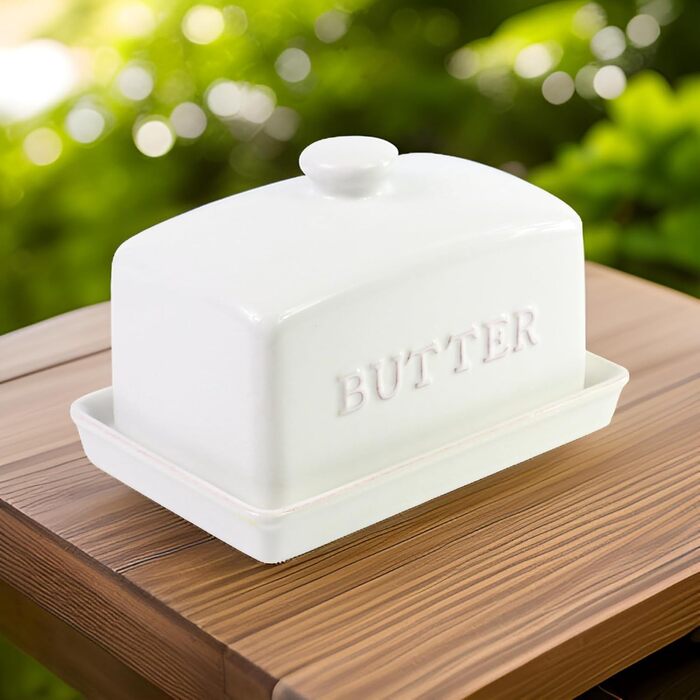 Traditional Ceramic Butter Dish, Classic White, 2-Piece Set, Pattern