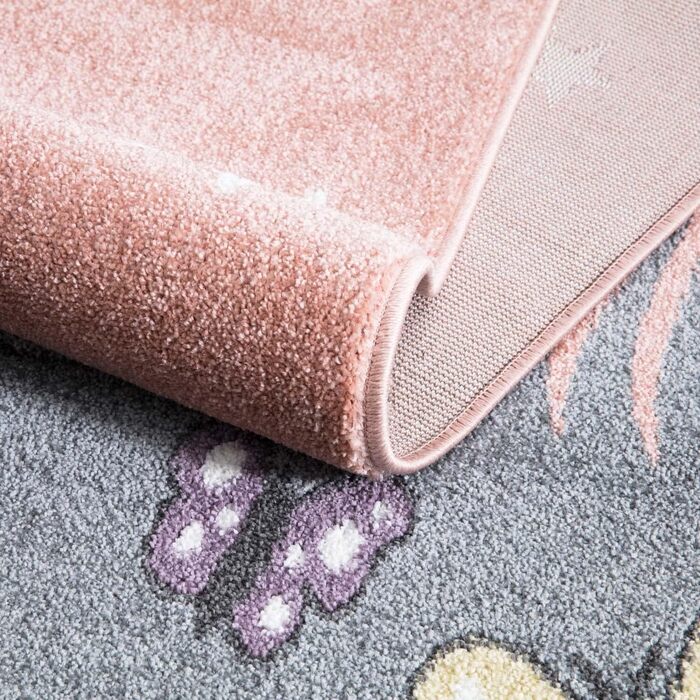Дитячий килим Carpet City Teddy-Bär рожевий, сірий 190x280 см – короткий ворс, зірки, метелики, м'який ворс