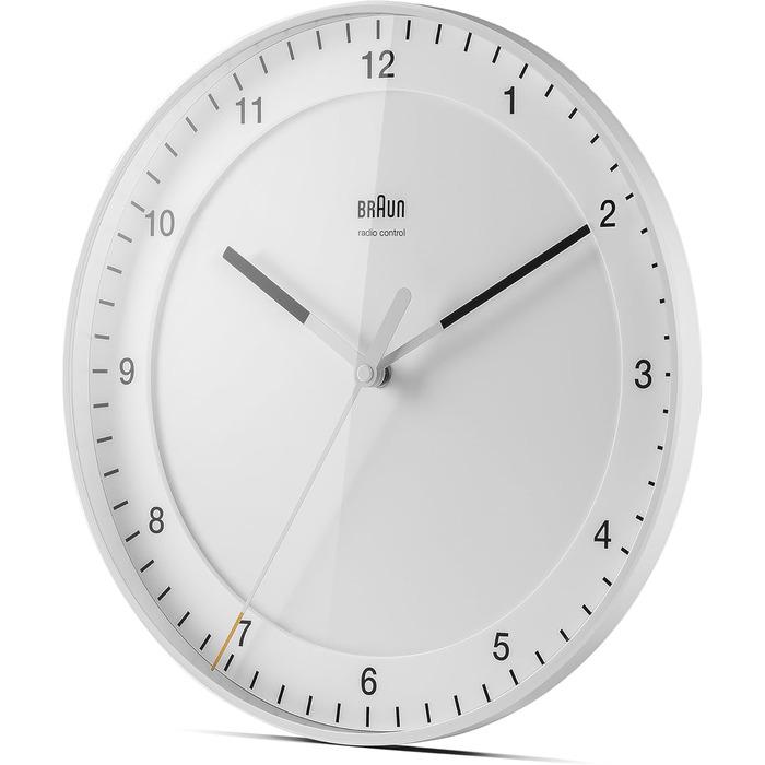 Braun Classic Large Radio Wall Clock, Central European Time Zone (CET/GMT+1) with a quiet movement, easy-to-read dial, 30cm diameter, white model BC17W-DCF.