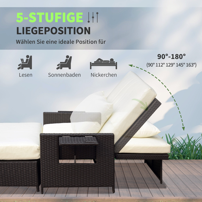 Крісло-софа Outsunny з ротангу Polyrattan, 2-місні, з подушками та пуфом, коричневого кольору, ідеально підходить для саду та тераси
