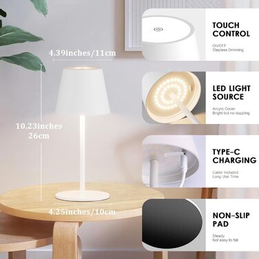 Світлодіодний акумуляторний настільний світильник 26 см, 5000mAh, IP54 (2 шт.) - кемпінговий, для ресторану, спальні, бару