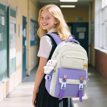 Шкільний рюкзак Tanou для дівчаток 4-в-1 (рюкзак, пенал, сумка для плеча, сумка для підручників), 3-7 клас, стильний дизайн, фіолетовий