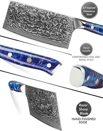 SANMUZUO Nakiri Messer 19 см - професійний ніж шеф-кухаря Дамаск, серія Xuan, VG10 сталь, ручка з гірської смоли (Dream Orange)