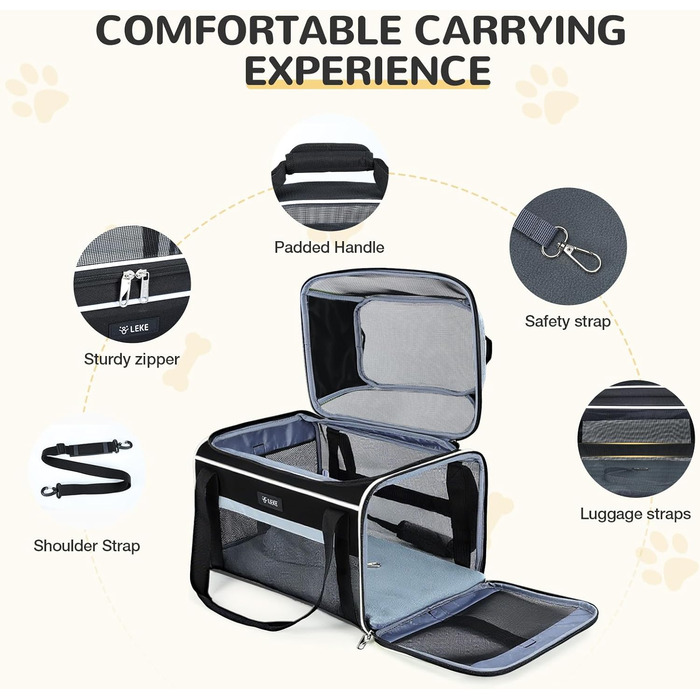 Транспортна сумка для собак та котів, розширювана, до 6 кг, чорна, M