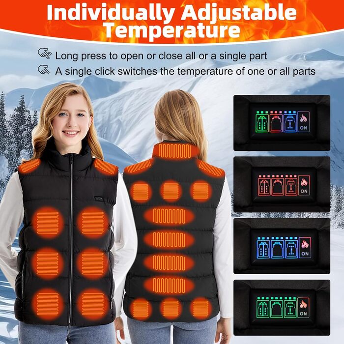 Гріюча жилетка для чоловіків та жінок, 21 зона нагріву, 3 регулятори температури, електрична жилетка USB для катання на лижах, риболовлі, мотоцикла, кемпінгу, активного відпочинку (без Powerbank), XXL