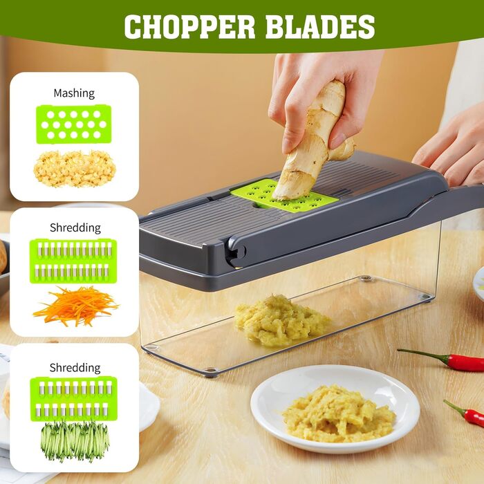 Ручний овочевий слайсер 16-в-1: набір для нарізання овочів та фруктів з 7 насадок, кубики, слайси