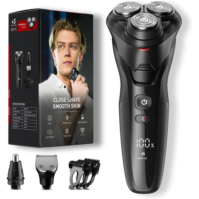 Електричний чоловічий гоління FitSan Rotationsrasierer - IPX7, з тримером, LED-дисплей