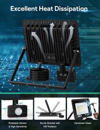 50W LED Floodlight with Motion Sensor Outdoor, Super Bright 4500LM Outdoor Floodlight, IP66 Waterproof LED Outdoor Light Floodlight with Remote Control, 6500K Cool White Spotlight Outdoor for Garden, Garage, Yard (30.0 Watt)