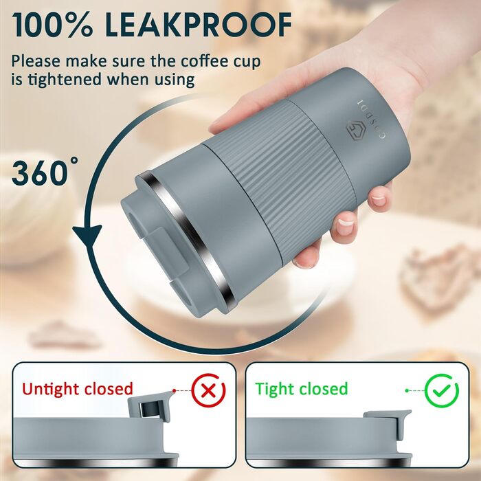Термокружка CS COSDDI з нержавіючої сталі, 380 мл, для кави, води та чаю, з кришкою, для подорожей та авто, сірий колір
