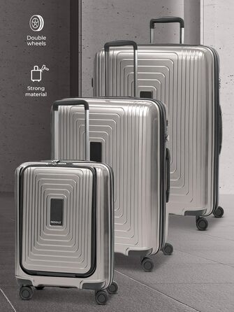 Набір валіз REDOLZ Essentials 14: S (55 см, кишенька для ноутбука), M (66 см), L (77 см). Розширювані, ультралегкі, з TSA-замком та 4 колесами. Колір: Coffee Grey Metallic