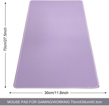 Великий ігровий килимок для миші з прошитими краями, 70x30 см, нековзна основа з натурального каучуку для геймерів, офісу, дому (світло-фіолетовий)