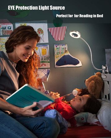 LED лампа для читання з кліпсою, диммер, 3 режими, 10 рівнів яскравості, срібляста, 8W