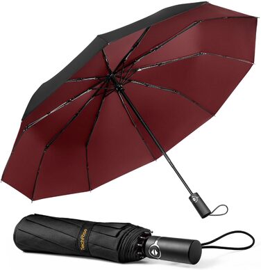 Чоловічий парасолька TechRise: компактний, автоматичний, штормостійкий (червоний & чорний)