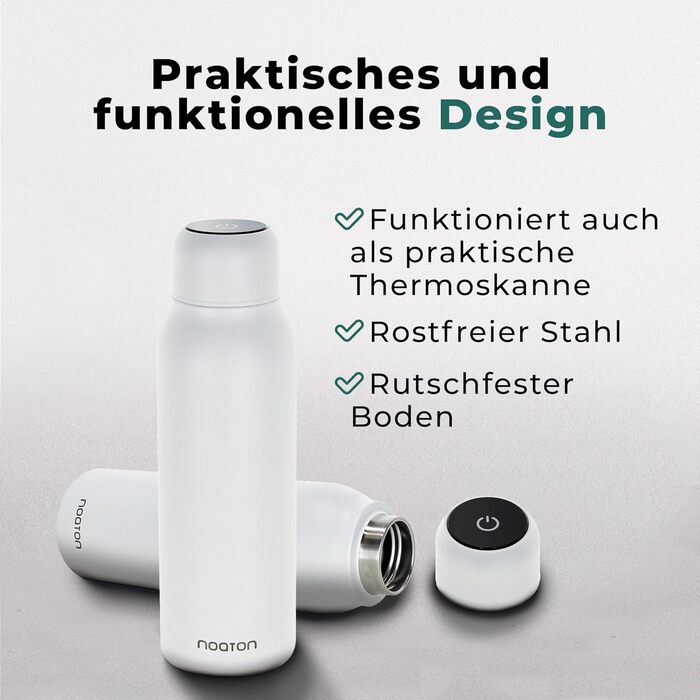 Naturaq 600 ml, UV-C, Water Purifier, Self-Cleaning Stainless Steel Insulated Water Bottle, Thermos, Lightweight, for Camping, Hiking, Travel (White)
