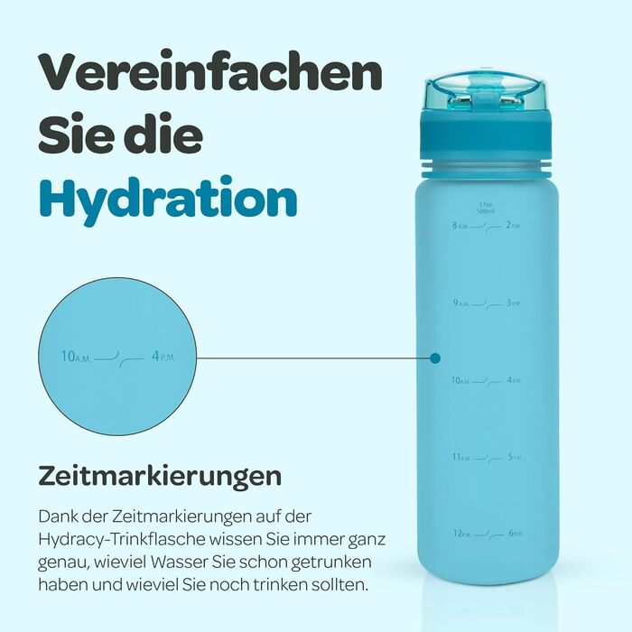 Пляшка для води Hydracy з фруктовою вставкою 500 мл, блакитна - спортивна, без BPA, з таймером та захистом від протікання