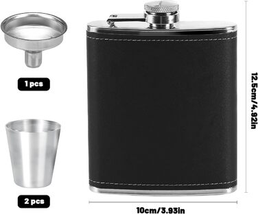 Фляга Vasmeiy з нержавіючої сталі, 227мл, чорна, полірована, для алкоголю, компактний набір для стильного відпочинку