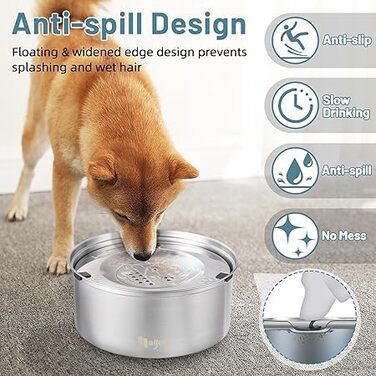 Миска для собак Mivanta 3L без облизування, з нержавіючої сталі 304, протиковзна, для великих собак, slow feeder, миється в посудомийній машині, витокостійка