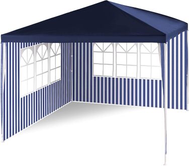 PE Pavilion Party Tent with 2 Side Panels for Garden, Terrace, Market, Camping, Festival as Shelter and Tarp, Waterproof 3 x 3 m blue