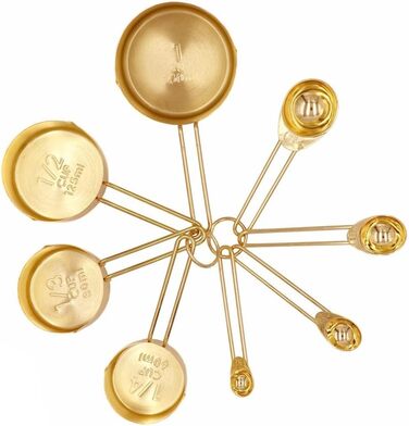 Stainless Steel Measuring Cups, 8-Piece, for Dry and Liquid Ingredients, Cooking Utensils, Gold Measuring Cups, Measuring Spoon Set