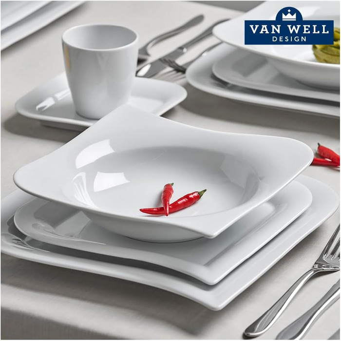 Набір посуду Van Well Opera 30 предметів для 6 осіб, порцеляна, елегантний та сучасний