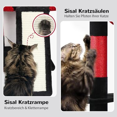 Дім-кігтеточка для котів Globlazer Kaktus (178 см, XXL, Готичний) з гамаком, платформами та когтеточкою з сизалю. Стабільна конструкція для 2-4 великих котів.