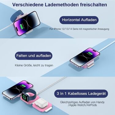 3-в-1 Бездротова зарядка для Apple Watch та iPhone (Рожева)