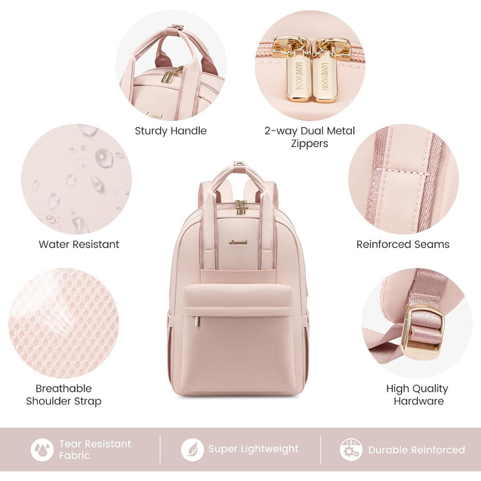 Стильний рюкзак LOVEVOOK для жінок: великий, з відділенням для ноутбука 15.6', ідеальний для навчання, роботи, подорожей (університет, офіс, робота, подорожі), чорний (рожевий)