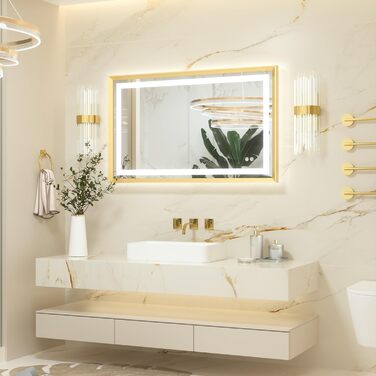 Дзеркало для ванної кімнати Keonjinn з підсвічуванням, чорний металевий каркас 60x80 см, LED, антизапар, сенсорне керування, 3 кольори світла, регулювання яскравості, пам'ять, настінне дзеркало