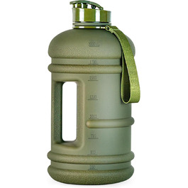 TOOFEEL Water Bottle 2L - 2 Liter Water Bottle BPA Free, Large Bottle, Reusable Sports Water Bottle with Marked Measurements, Gym Water Bottle - (Matte Olive Bottle, 2200 ml)