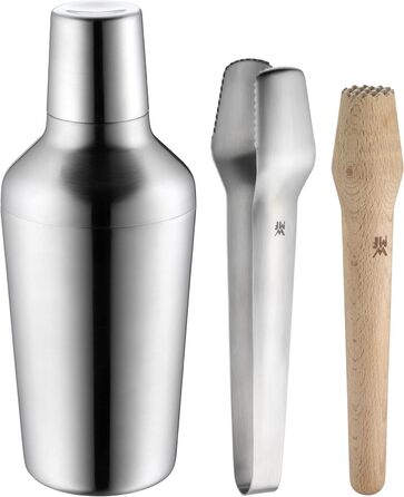 WMF Matryoshka Cocktail Set, 5-Piece, Bar Set with Stainless Steel Cocktail Shaker (700ml), Jigger, Cocktail Strainer, Ice Tongs, and Muddler, Nesting