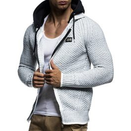 Чоловіча в'язана куртка Leif Nelson з відстібаною капюшоном та блискавкою - чоловічий кардиган з м'якого трикотажу для зими та літа XXL, бежево-сірий