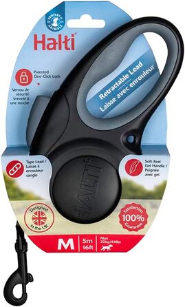 Рулетка для собак HALTI Rollleine, чорна, розмір M - з м'яким зручним ручним захопленням та світловідбиваючим матеріалом