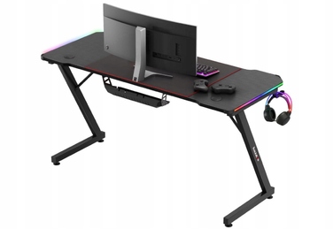 Ігровий стіл Huzaro, чорний, з LED-підсвіткою, 140x60 см, з пультом керування та килимком