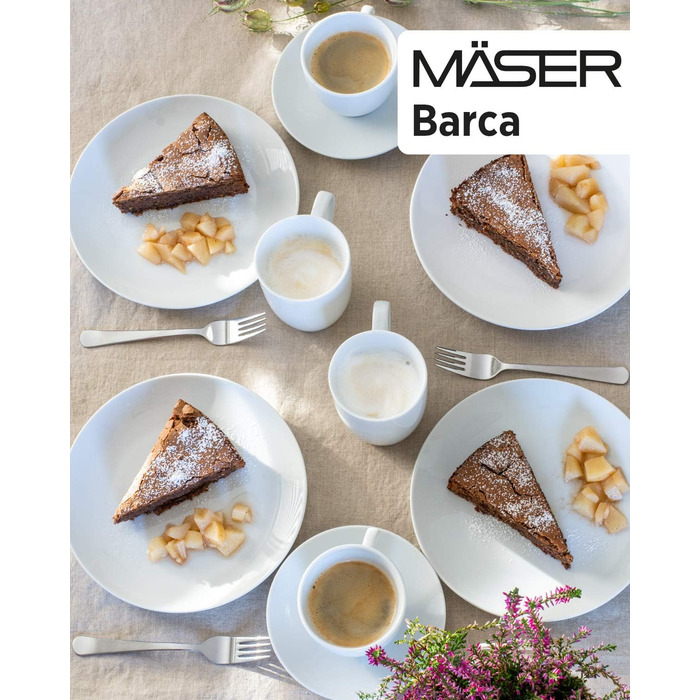 MÄSER Barca Series, Extensive Dinnerware Set for 8 People, 68-Piece Combination Service in a Modern, Rimless Shape, Round, White Complete Service 68-Piece, 8 People.