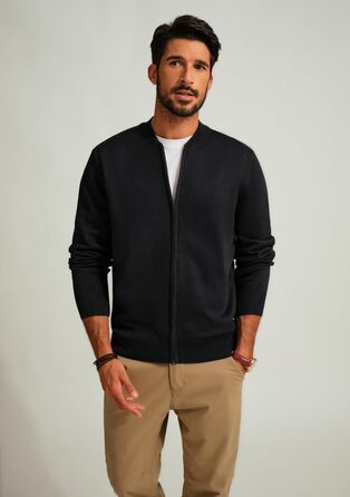 Кардиган чоловічий PJ PAUL JONES з коміром-стійкою та блискавкою, класичний в'язаний, зимовий, чорний XXL