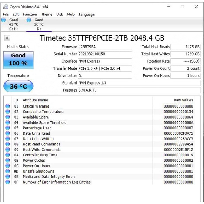 SSD Timetec 2TB NVMe PCIe Gen3x4 з DRAM Cache – Внутрішній SSD для ПК, 3.400/3.000 MB/s