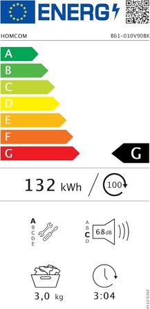 HOMCOM Міні сушарка для білизни 3 кг з дезінфекцією, 6 програм, 1000W, сенсорний дисплей, чорна