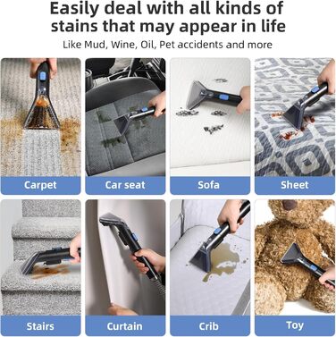 Пристрій для чищення м'яких меблів Slevoo 450W: мокрий/сухий пилосос з миючим засобом для килимів, диванів, меблів та авто