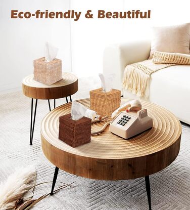 Rattan Cosmetic Tissue Box, 14 x 14 x 14.5 cm, Handwoven Square Tissue Box, Natural Decorative Tissue Box, Tissue Holder (Square, Honey Brown)