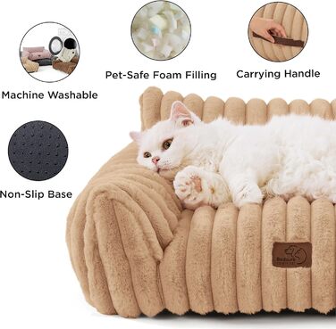 Ортопедичне ліжко для котів BEDSURE великого розміру 61x46x25 см - зручне диван-ліжко для собак та котів, м'яке, з антиковзким покриттям, Kamel