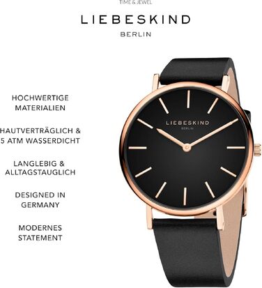 Жіночий наручний годинник Liebeskind Berlin: класичний дизайн, круглий корпус 34 мм, шкіряний ремінець, водонепроникність 5ATM, люкс