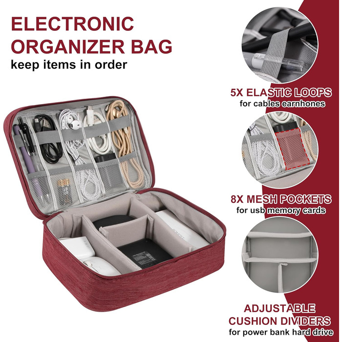Водонепроникна сумка-органайзер для кабелів та аксесуарів: USB-накопичувачі, SD-карти, Power Bank (червона)