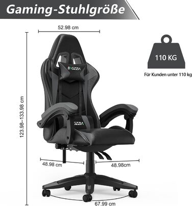 Геймерське крісло Racingreat Ergonomic для PC, підлітків та дорослих. Регульоване, з підголівником, оббите PU-шкірою, темно-сіре
