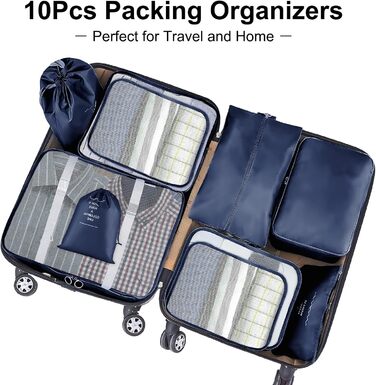 Органайзер для валізи, набір 10 шт. (Packing Cubes) - аксесуари для подорожей, темно-синій
